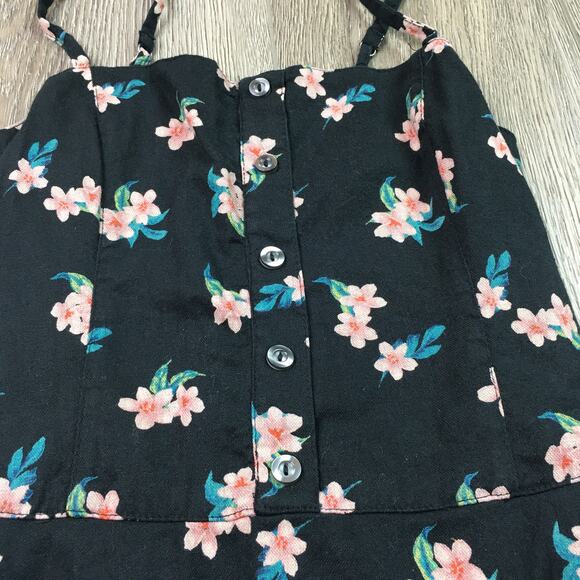 Hollister Woven Floral Button Smocked Back Mini A-line Dress Black Small - Picture 3 of 6